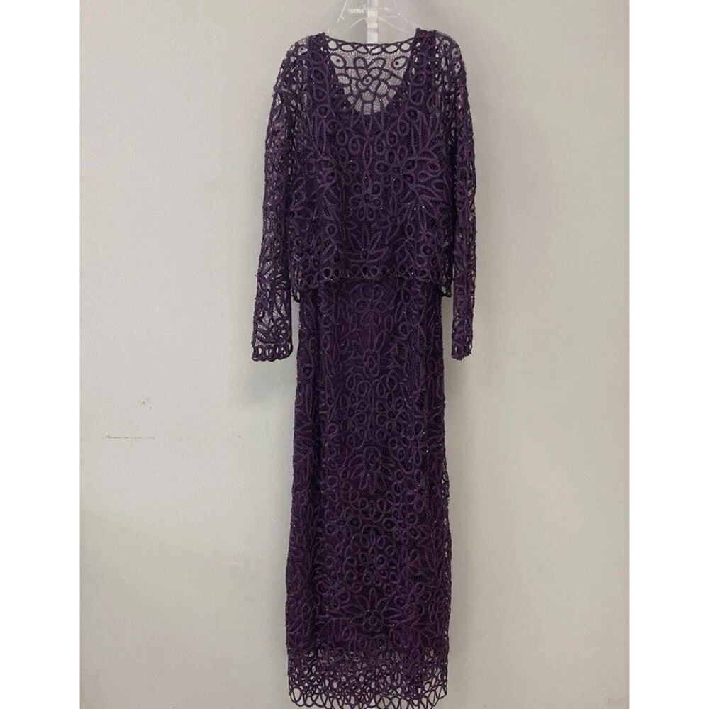 Soulmates Dress Silk Floral Purple Crochet Beaded Maxi Fairy Core Gown Med 2 Pc